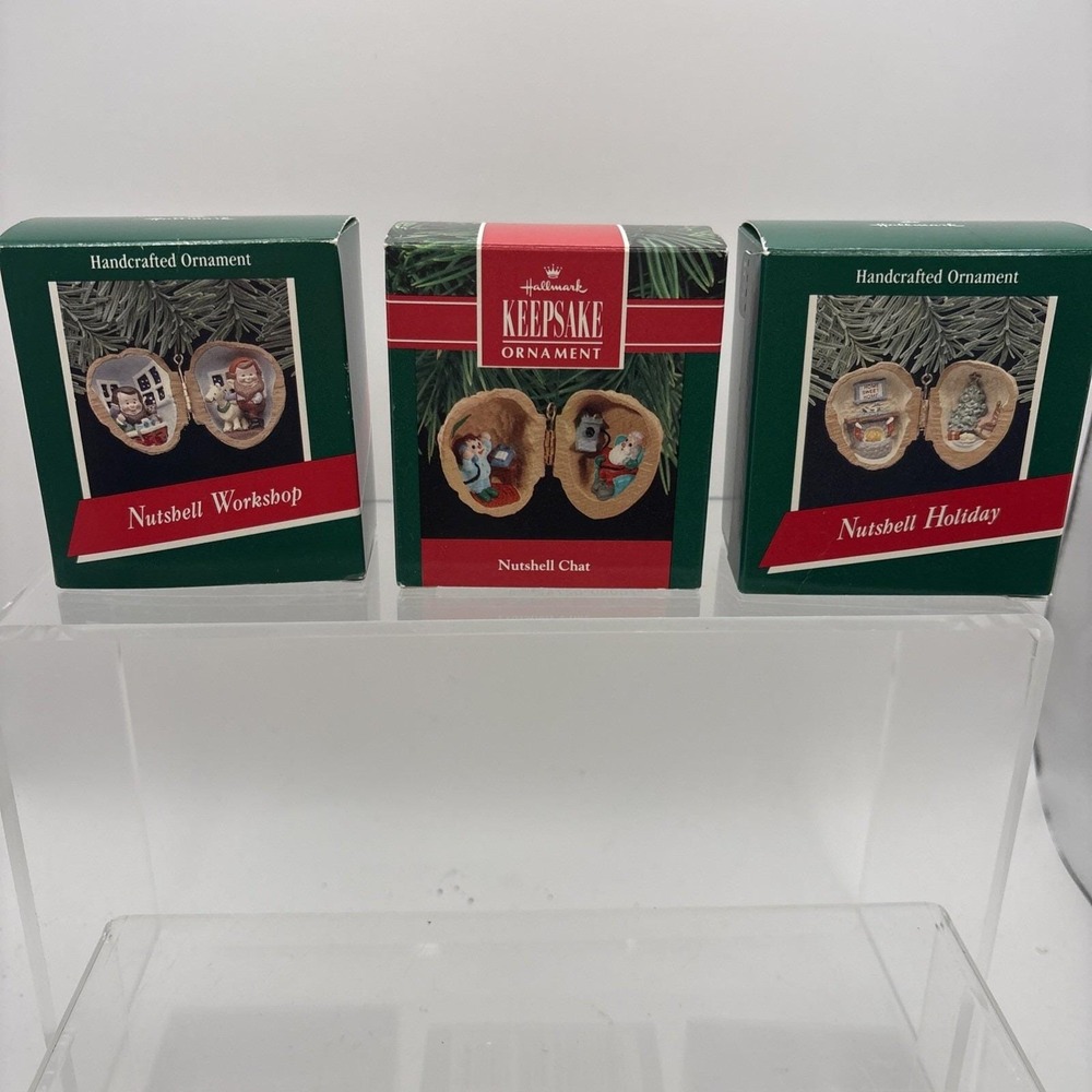 Vtg~Hallmark Ornaments~Lot of 3~Nutshell Holiday/Chat/Workshop~IOB